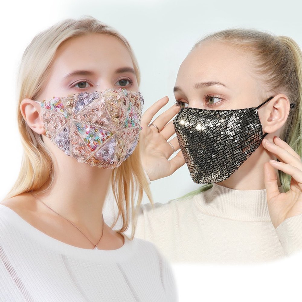 2 Pack Gold Multicolor Black w Gold Sequin Mask